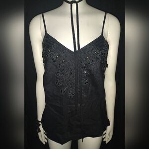 "Jaime B" Vintage Beaded Linen Halter Top